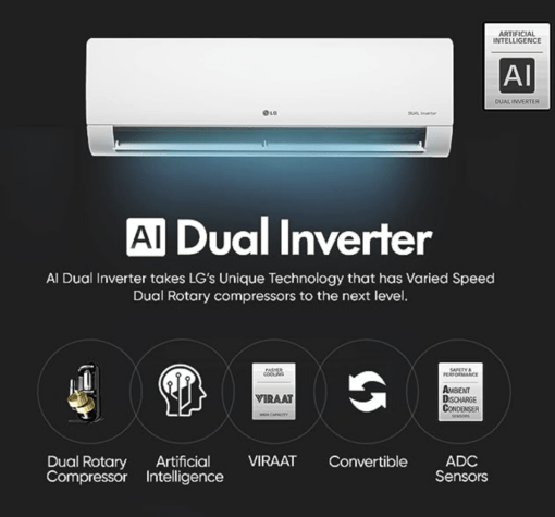 LG 1.5 Ton 3 Star AI DUAL Inverter Split AC (Copper, Super Convertible 6-in-1 Cooling, HD Filter with Anti-Virus Protection, 2023 Model, RS-Q19JNXE, White) - Image 2
